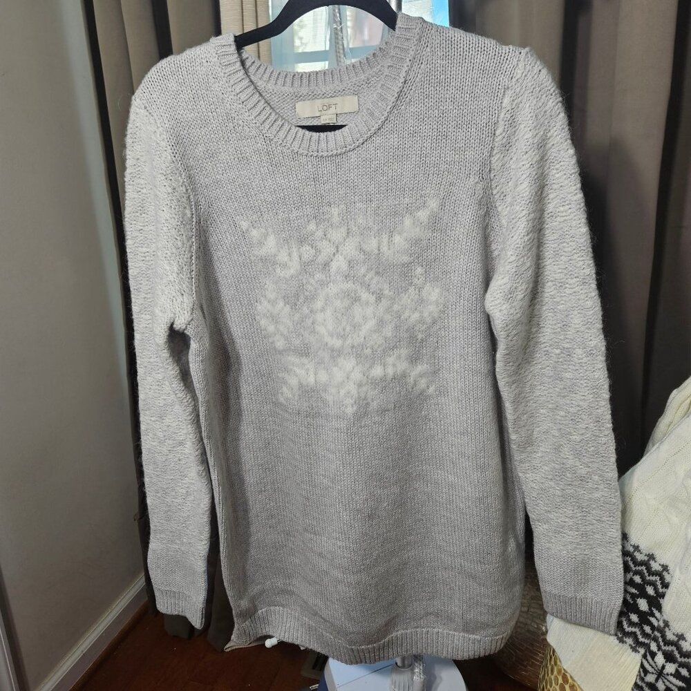 Loft Womens Crew Neck Gray Knit Sweater Size M